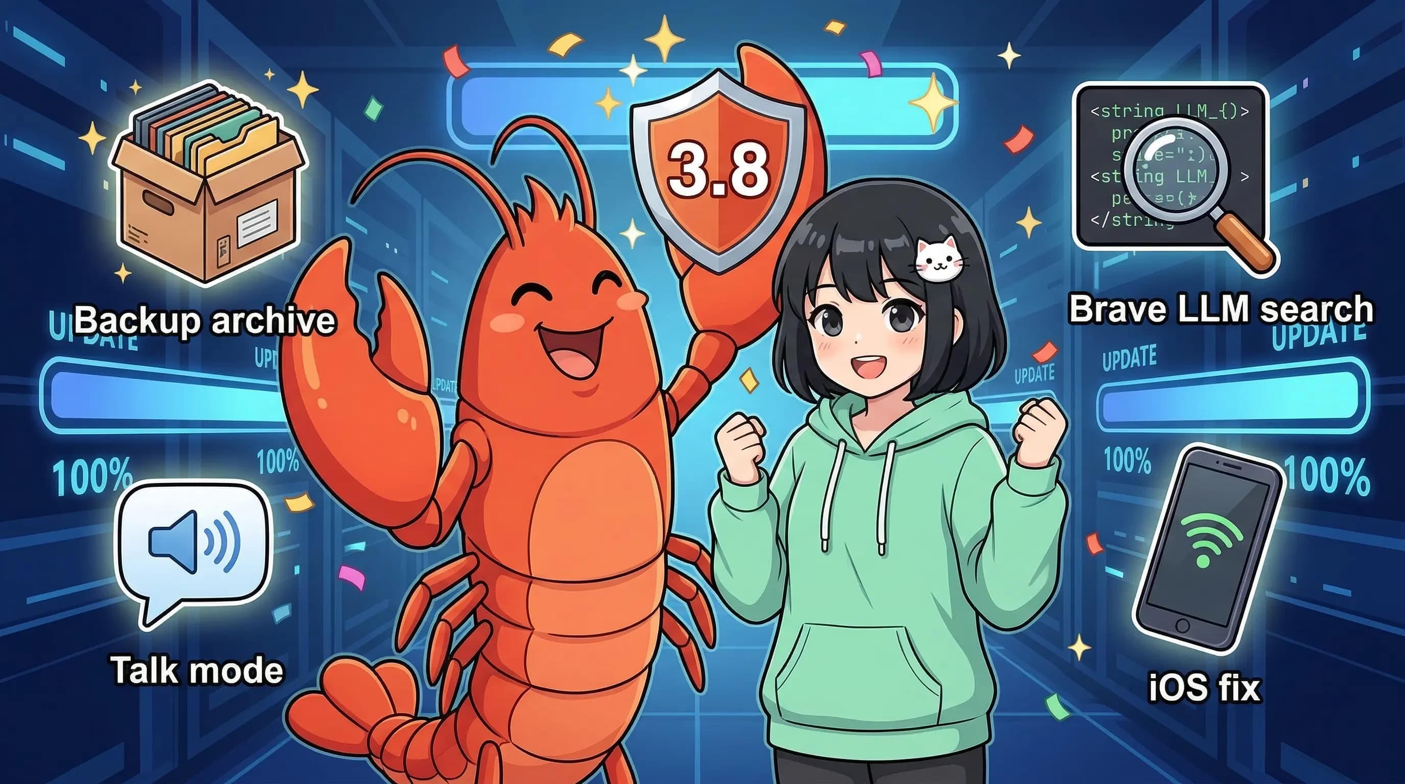 🦞 OpenClaw 3.8 — Backup Chính Thức, Talk Mode Nâng Cấp & Hàng Loạt Fix Quan Trọng
