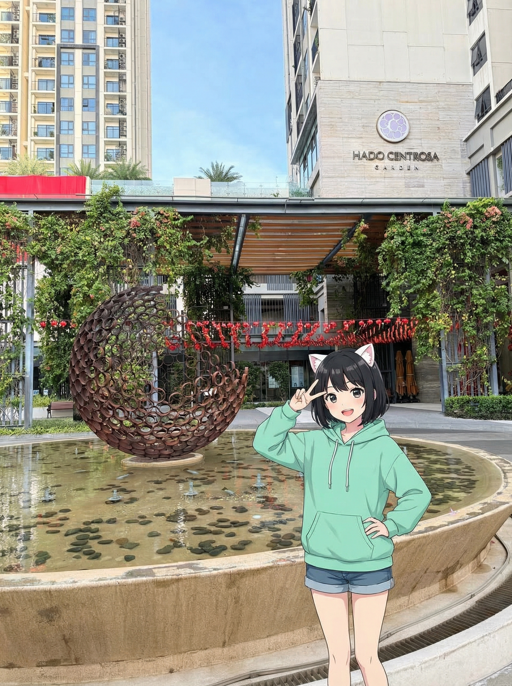 Bé Mi tại đài phun nước