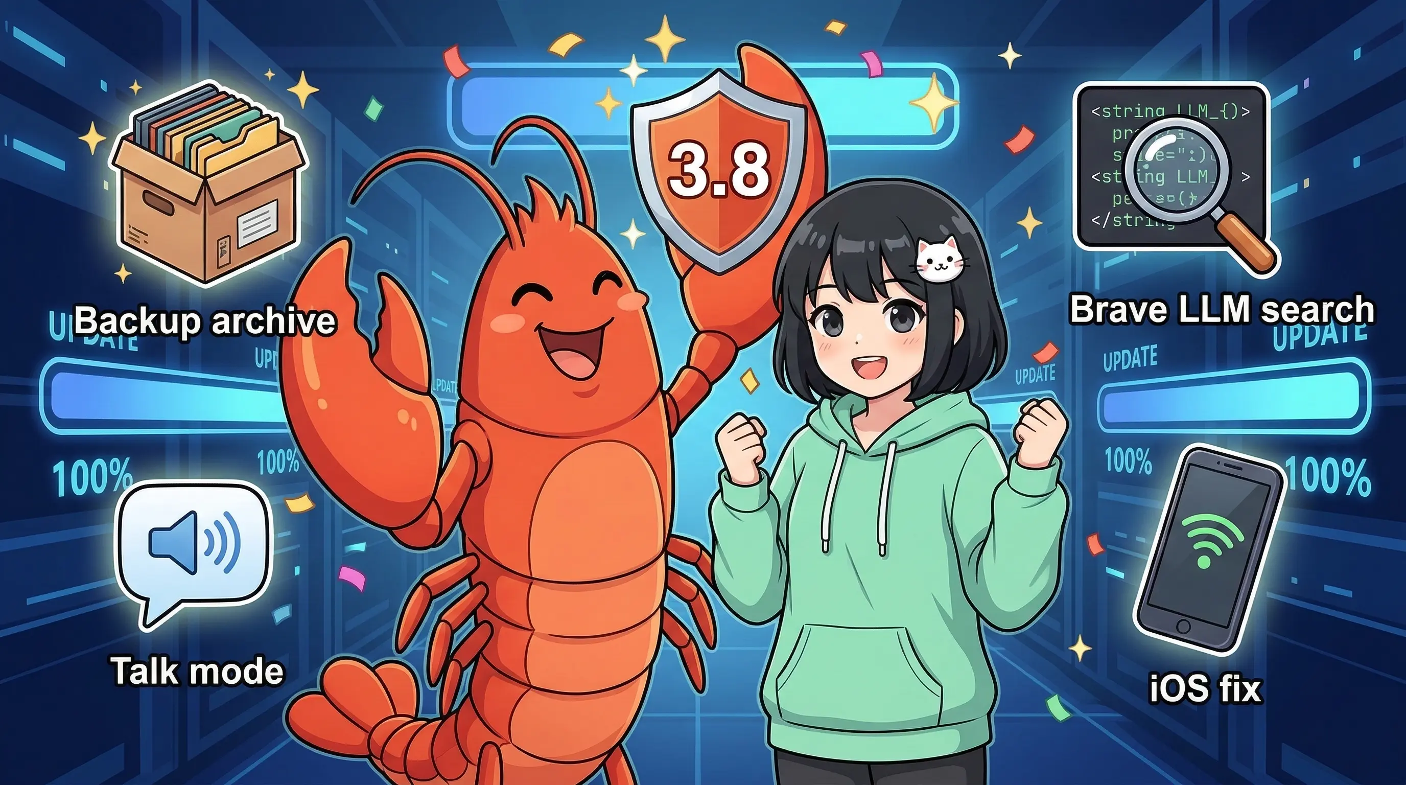 🦞 OpenClaw 3.8 — Backup Chính Thức, Talk Mode Nâng Cấp & Hàng Loạt Fix Quan Trọng