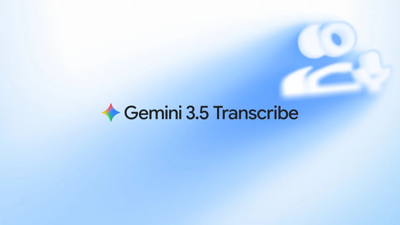 Ảnh hero chính thức “Gemini 3.5 Transcribe” trên bài công bố của Google.