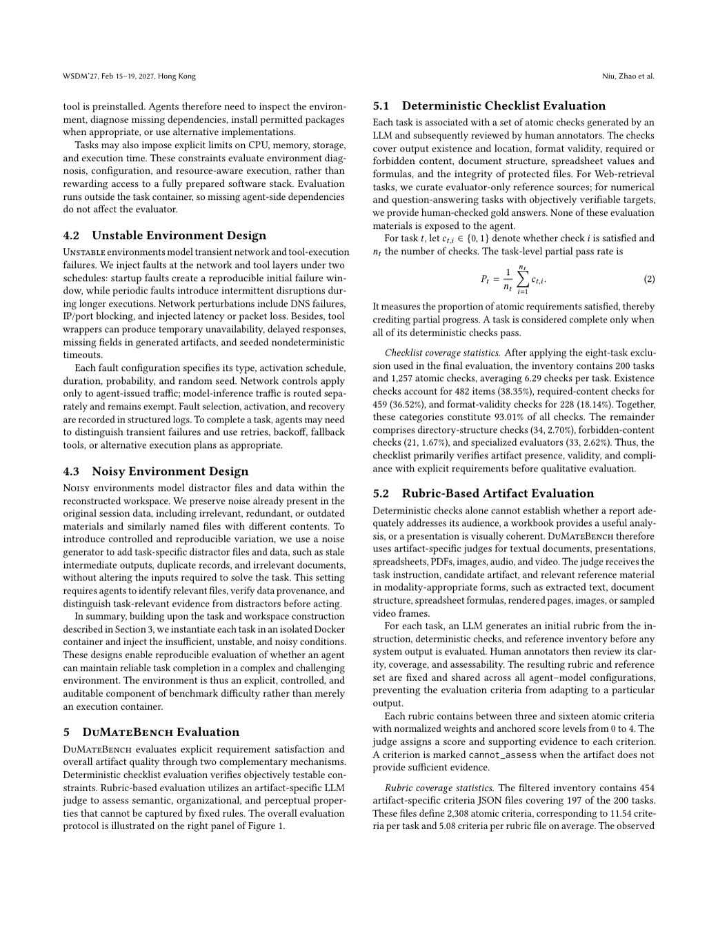 Trang DuMateBench mô tả task construction và environment design.