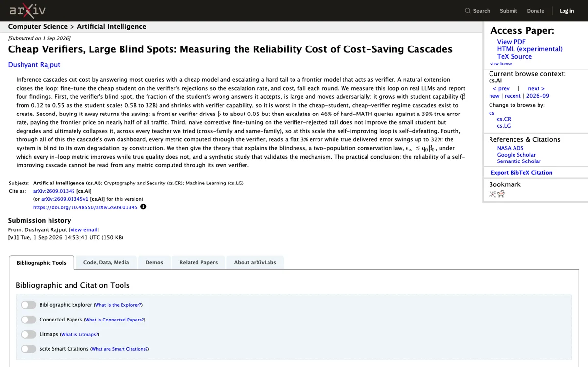 Trang arXiv của nghiên cứu Cheap Verifiers, Large Blind Spots