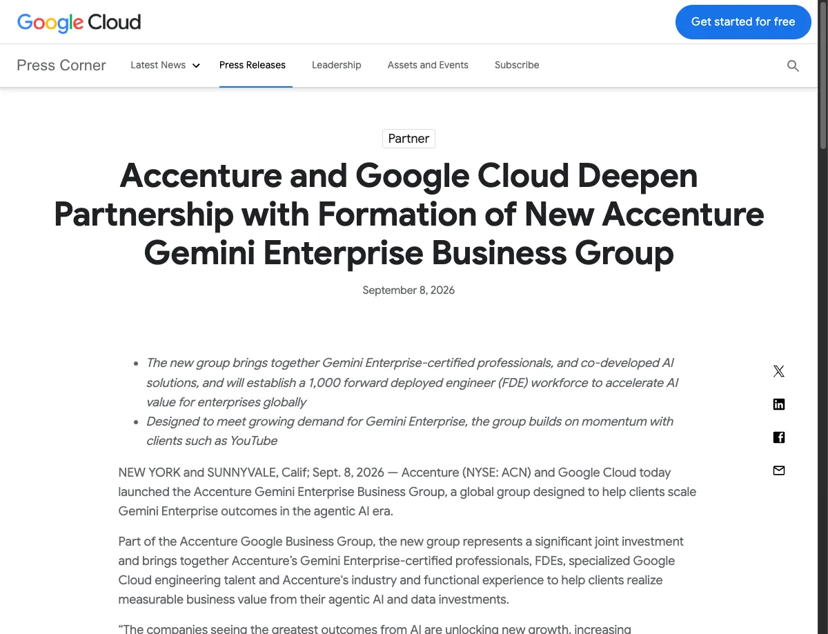 Ảnh chụp thông báo Google Cloud–Accenture